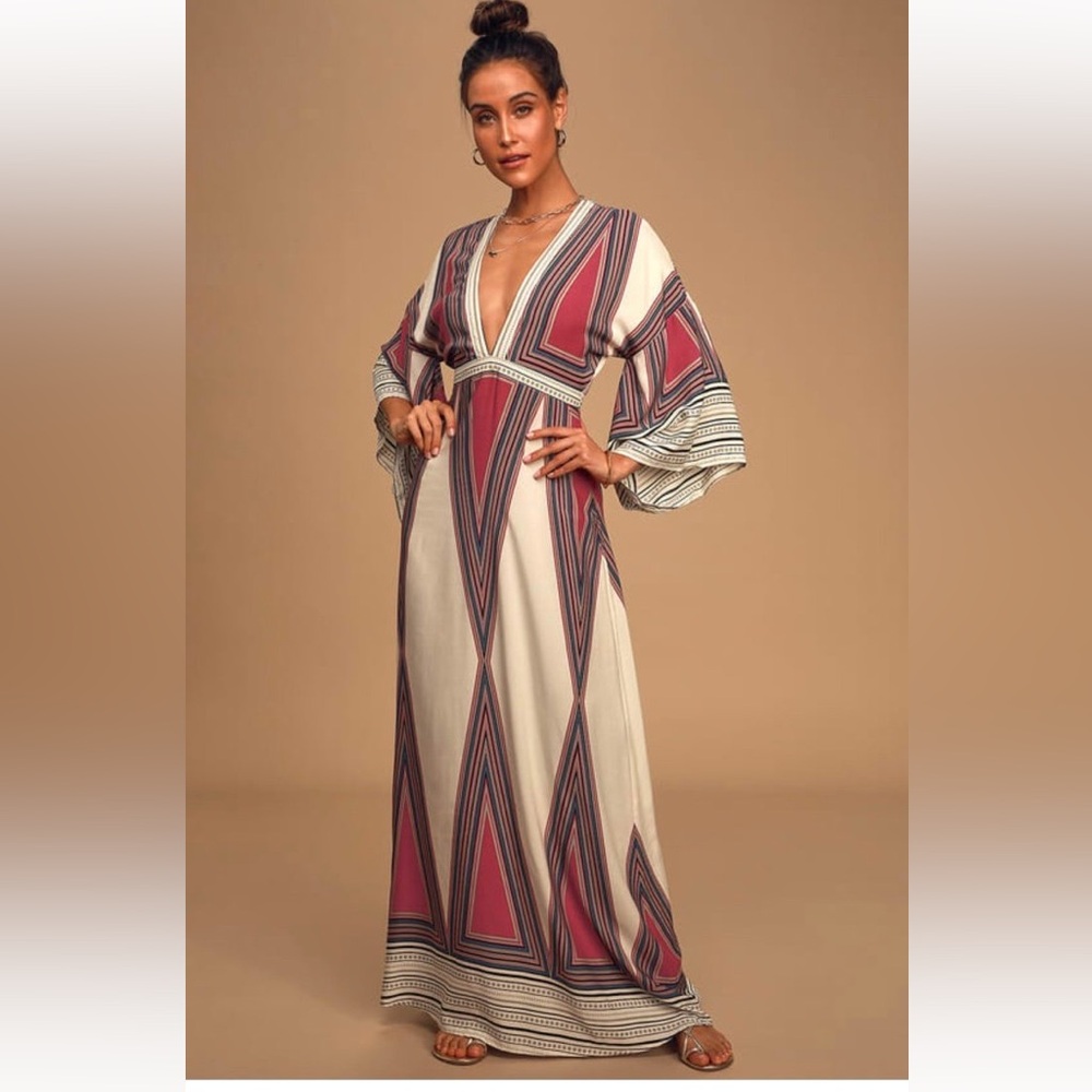 Lulu's Geometric Maxi Dress - Pink and Cream